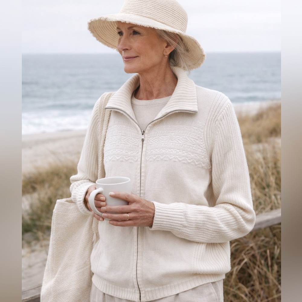 Eddie Bauer Sport Cream Zip Up Women’s Sweater XL